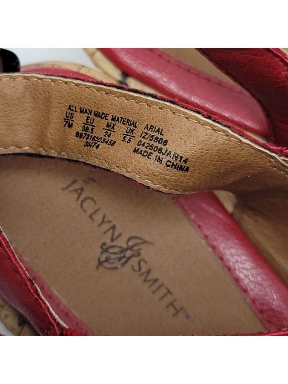 Women's Jaclyn Smith Red Faux Leather Flower Cork Wedge Sandals Size 7M - Picture 5 of 14